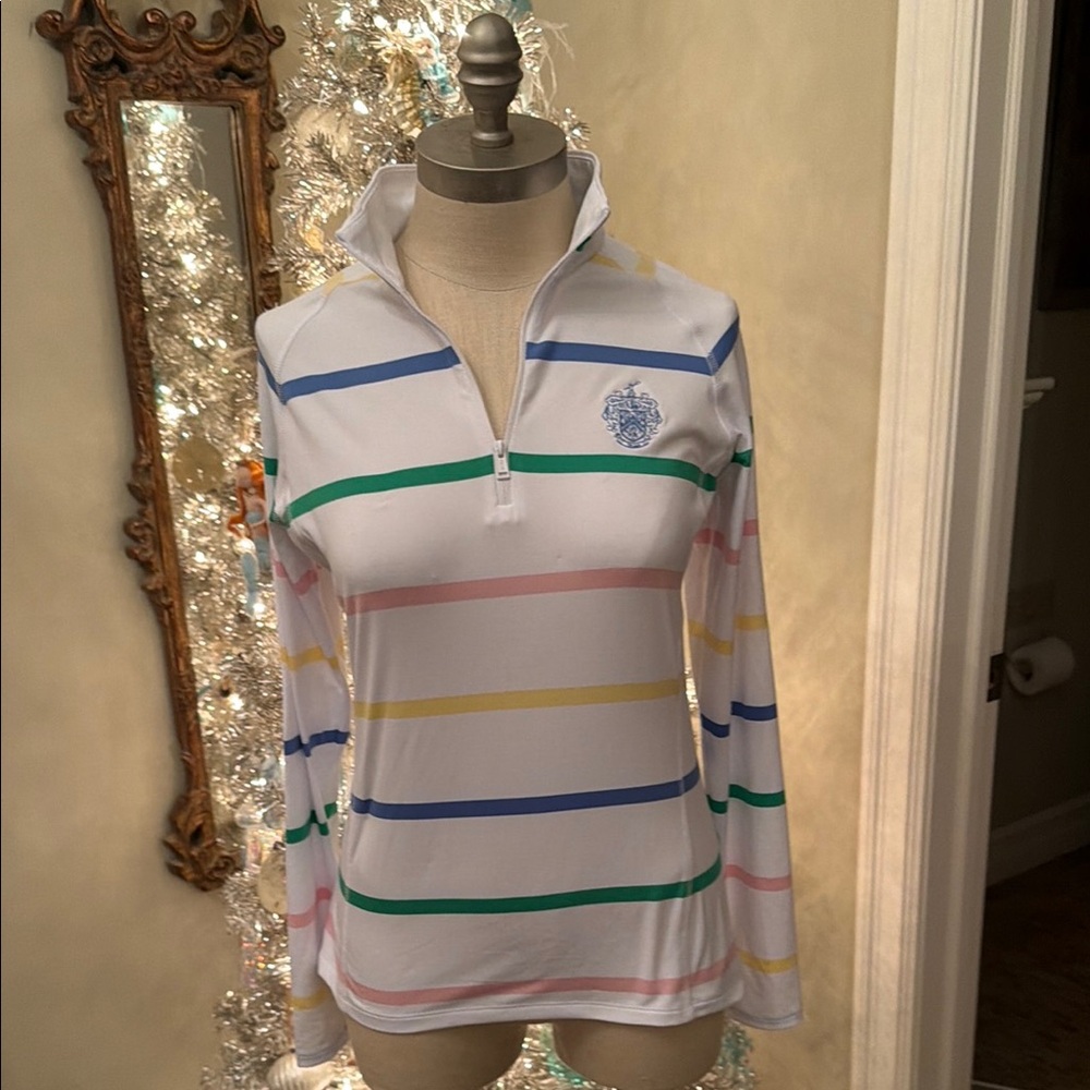 RLX Ralph Lauren White Pullover with pastel stripes